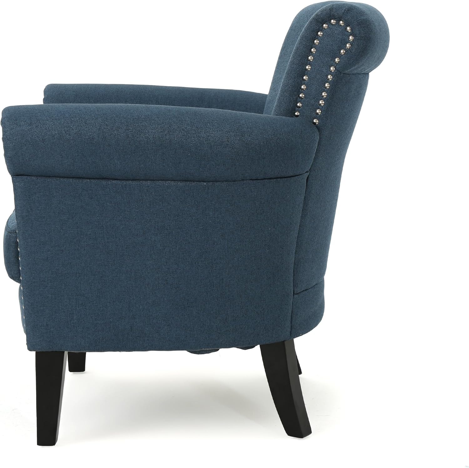 Pochita Navy Blue Fabric Push-Back Chair – Riveted Armrests, Birch